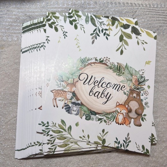 20 Baby Shower Invitations and Insert Cards - Woodland Animals New - Picture 2 of 5